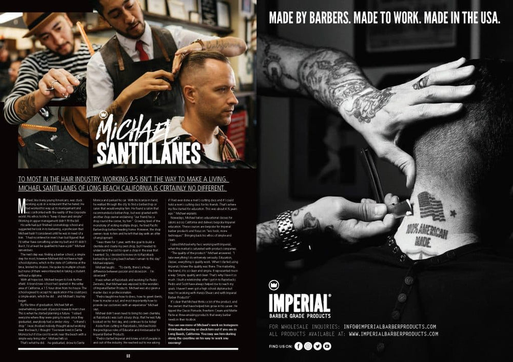 Imperial featured in a barber magazine spread